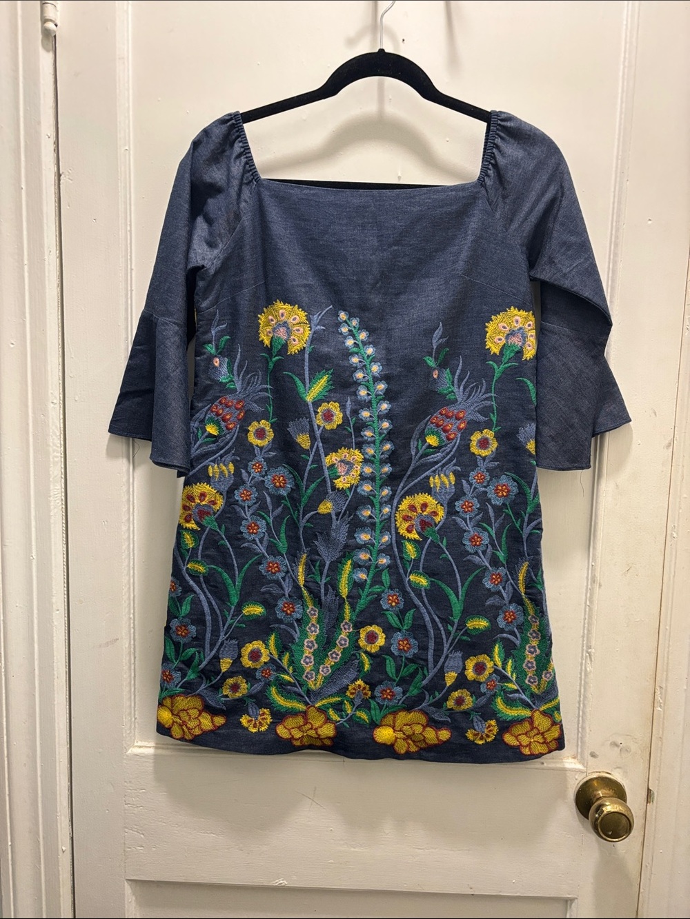 Alice + Olivia Navy Blue Embroidered Floral Tunic Dress